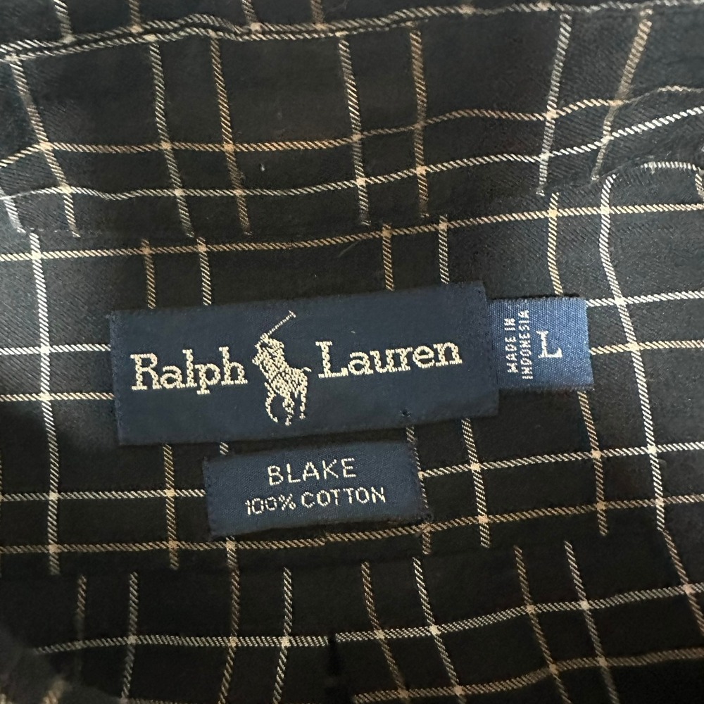 Ralph Lauren Mens Blake Button Down Shirt Black Tan Grid Check Long Sleeve Large - Picture 2 of 5